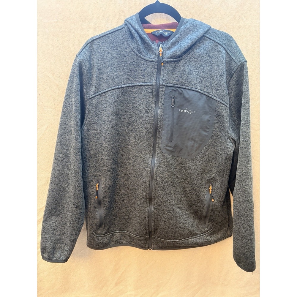 Orvis Jacket Mens Large Heathered Gray Sweater Fleece Full Zip. Hiking/Outdoor